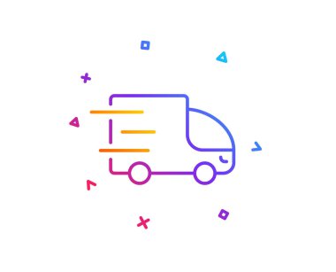 Kamyon teslim satırı simgesi. Hizmet işaret hızlı. Ulaşım sembolü. Degrade çizgi düğmesini. Kamyon teslim simgesi tasarım. Renkli geometrik şekiller. Vektör