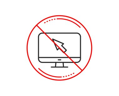 Hayır veya Dur işareti. Bilgisayar or monitör simgesini tıklatın. Fare imleç işareti. Kişisel bilgisayar simgesi. Uyarı yasağı dur sembolü yasaktır. Yok simgesi tasarım. Vektör