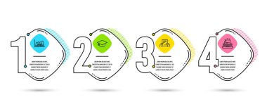 Infographic grafik, alma dosyasını ve mezuniyet kap simgeler kümesi. Daktilo işareti. Diyagram satır, belge, üniversite tutun. Öğretim