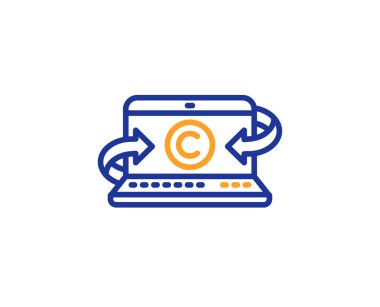 Copywriting defter satırı simgesi. opyright işareti. Medya içerik sembolü. Renkli anahat kavramı. Mavi ve turuncu ince çizgi renk simgesi. Copywriting defter vektör 