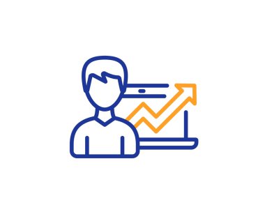 İş sonuçları simgesini satır. Büyüme grafik işareti. Renkli anahat kavramı. Mavi ve turuncu ince çizgi renk simgesi. Başarı iş vektör