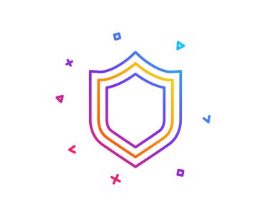 Kalkan satırı simgesi. Güvenlik veya koruma işareti. Savunma veya güvenlik sembolü. Degrade çizgi düğmesini. Güvenlik simgesi tasarım. Renkli geometrik şekiller. Vektör