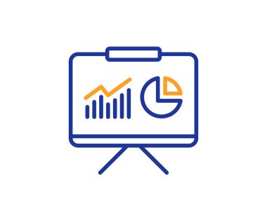 Sunu kurulu satırı simgesi. Rapor hesap veya satış büyüme işareti. Analizi ve istatistik veri sembolü. Renkli anahat kavramı. Mavi ve turuncu ince çizgi renk simgesi. Sunu vektör