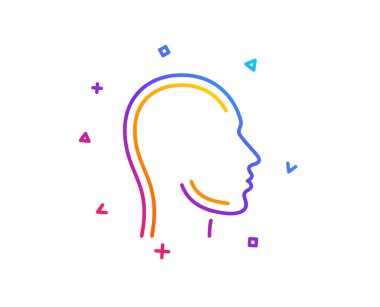 Baş satırı simgesi. İnsan profili işareti. Yüz tanımlama sembolü. Degrade çizgi düğmesini. Kafa simgesi tasarım. Renkli geometrik şekiller. Vektör