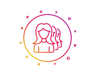 Kadınlar satırı simgesi grubudur. İnsan iletişimi sembolü. Ekip çalışması işareti. Degrade desen çizgi düğmesini. Simgesi tasarım danışmanlığı kadınlar. Geometrik şekiller. Vektör