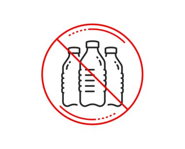 Hayır veya Dur işareti. Su şişeleri satırı simgesi. Hala su içmek işareti. Sıvı sembolü. Uyarı yasağı dur sembolü yasaktır. Yok simgesi tasarım. Vektör