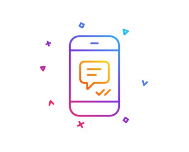 Telefon iletisi satırı simgesi. Mobil sohbet işareti. Konuşma veya Sms sembolü. Degrade çizgi düğmesini. Mesaj simgesi tasarım. Renkli geometrik şekiller. Vektör