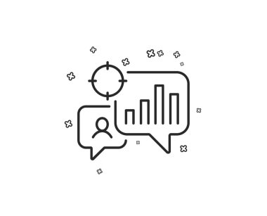 SEO istatistikleri satırı simgesi. Arama motoru optimizasyonu işareti. Analitik grafik sembolü. Geometrik şekiller. Rasgele çapraz öğelerin. Doğrusal Seo istatistikleri simgesi tasarım. Vektör