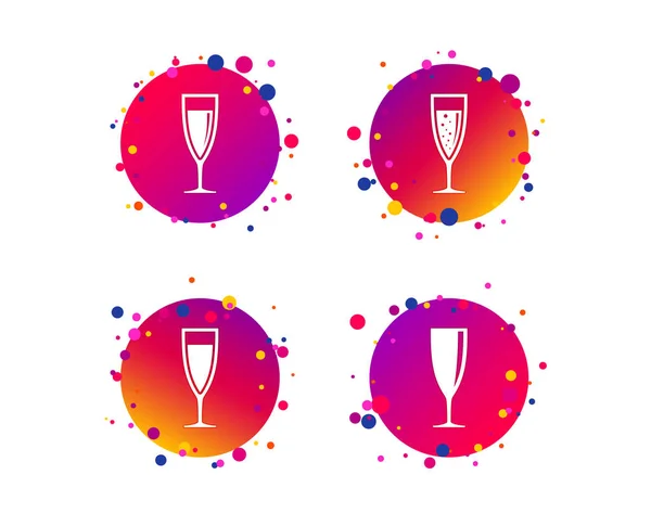 香槟酒杯图标 酒精饮料是符号 起泡的起泡酒 带有图标的渐变圆圈按钮 随机点设计 — 图库矢量图片