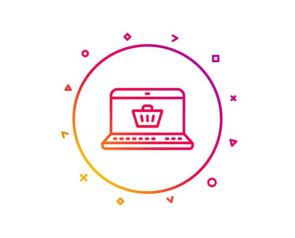 Online Shopping Cart Linii Ikona Znak Laptopa Supersam Symbol Koszyka — Wektor stockowy