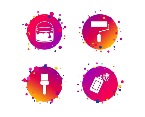 Painting Roller Brush Icons Spray Can Bucket Paint Signs Wall — Stock Vector