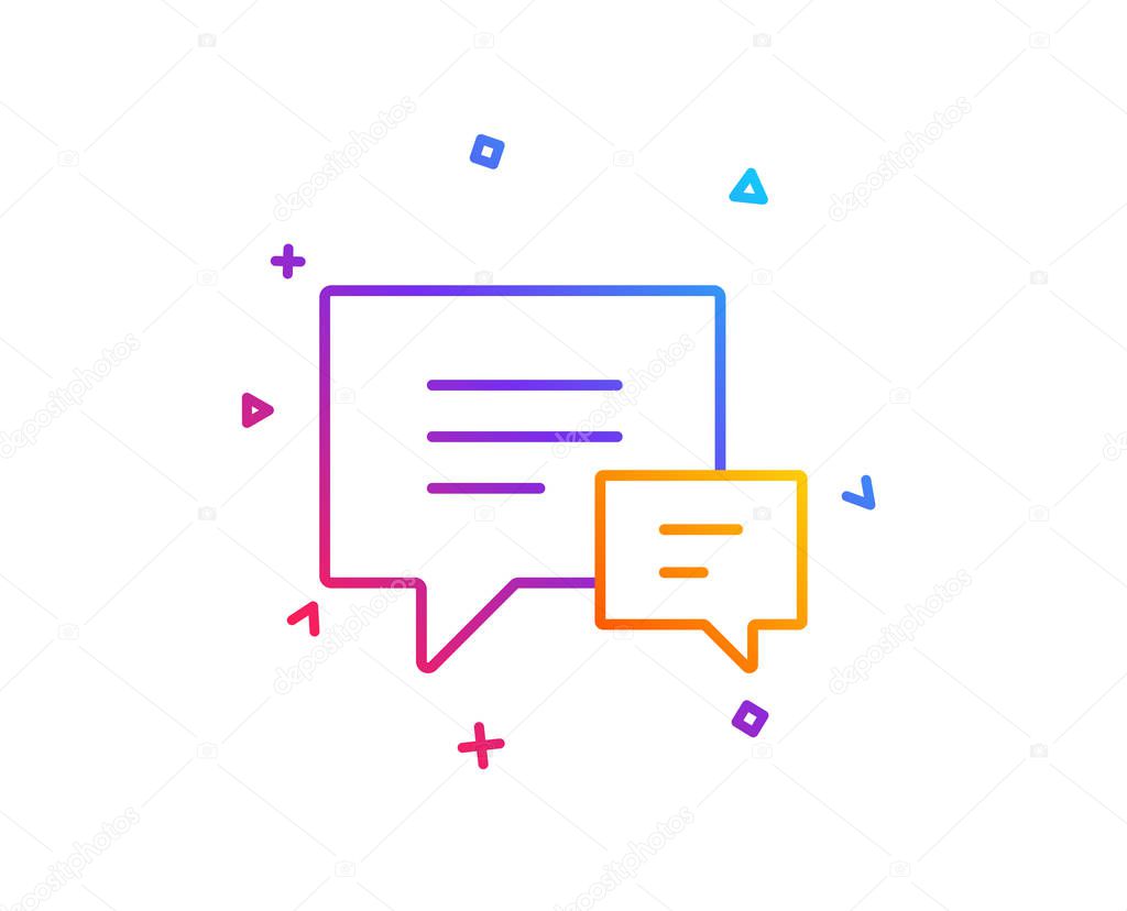 Chat line icon. Speech bubble sign. Communication or Comment symbol. Gradient line button. Comment icon design. Colorful geometric shapes. Vector