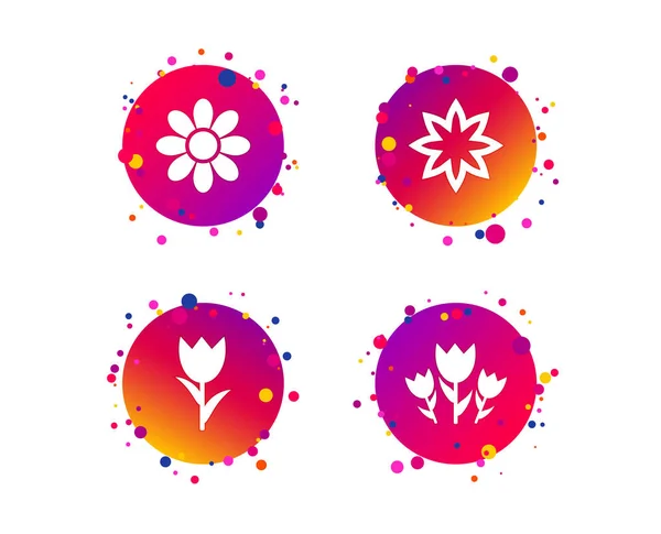 Flowers Icons Bouquet Roses Symbol Flower Petals Leaves Gradient Circle — Stock Vector