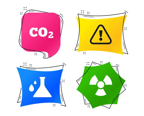 Aufmerksamkeit Und Strahlung Symbole Chemiekolben Zeichen Co2 Kohlendioxid Symbol Geometrische — Stockvektor