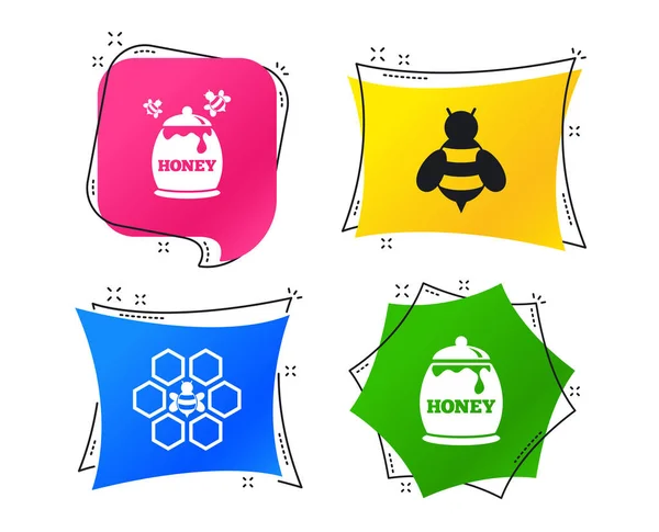 Ikona Medu Voštinový Buňky Včely Symbolem Sladké Potraviny Přírodní — Stockový vektor