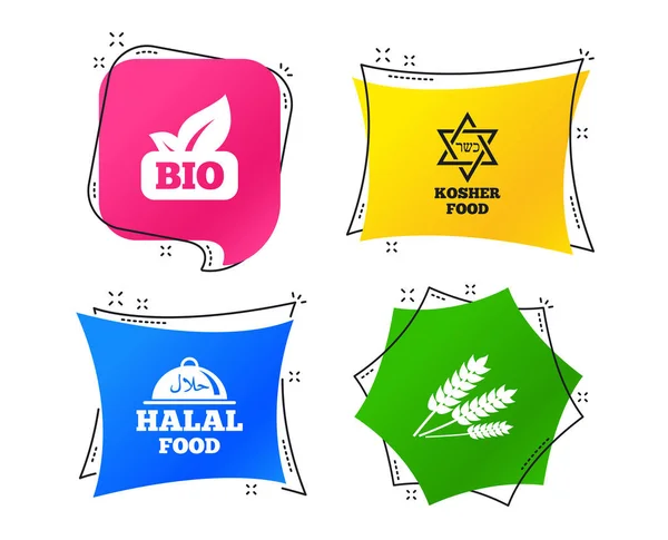 Iconos Naturales Alimentación Bio Señales Halal Kosher Libre Gluten Estrella — Vector de stock