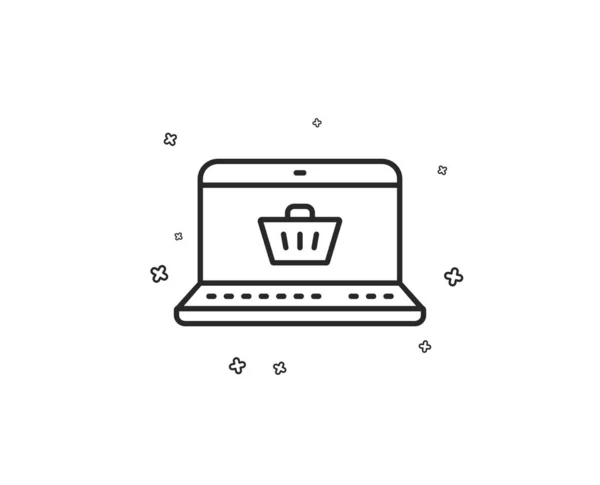 Online Shopping Cart Linii Ikona Laptop Znak — Wektor stockowy