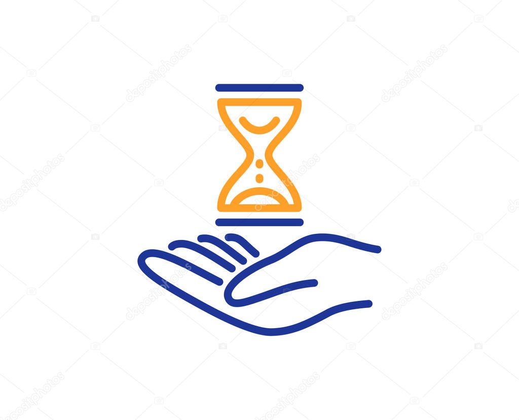 Time hourglass in hand line icon. 