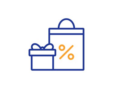 Hediye kutusu ile alışveriş çantası satırı simgesi.