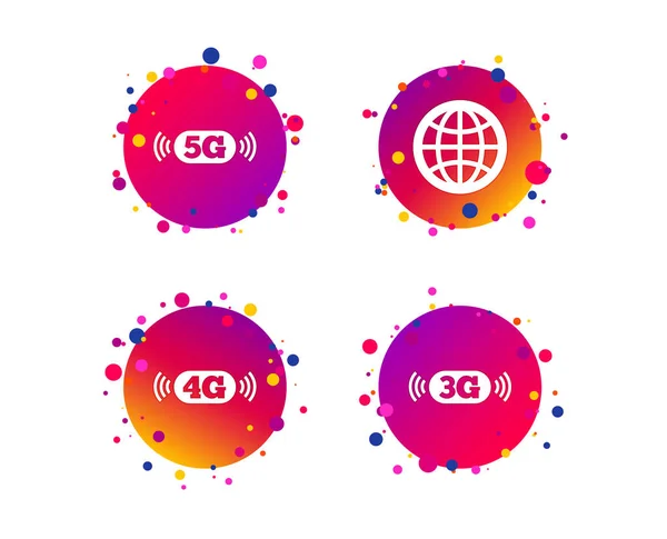 Mobile Telecommunications Icons Technology Symbols World Globe Sign Gradient Circle — Stock Vector