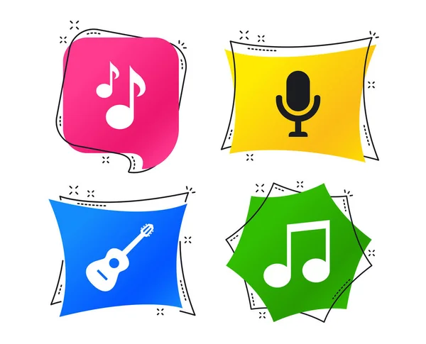 Iconos Musicales Símbolo Karaoke Micrófono Notas Musicales Signos Acústicos Guitarra — Vector de stock