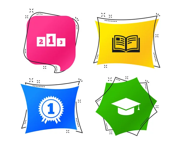 毕业图标 毕业学生帽标志 教育书籍符号 — 图库矢量图片