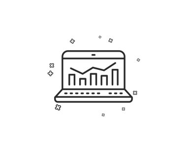 Pazarlama İstatistikleri satırı simgesi. Web analytics sembolü. Laptop ya da defter işareti.