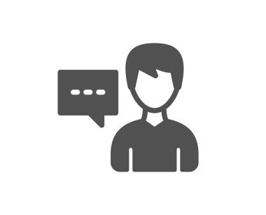 Kullanıcı iletişim simgesi. Erkek kişi ile sohbet etmek konuşma balonu işareti. 