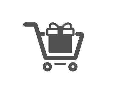 Alışveriş sepeti hediye kutusu simgesi ile. Hediye veya satışı işareti. Doğum günü alışveriş sembolü.