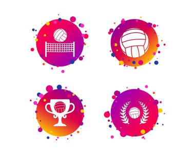 Voleybol ve net simgeler. Kazanan ödül Kupası ve defne çelengi sembolleri. Plaj Spor sembolü. 