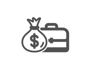 İş durum simgesi. Portföy ve maaş sembolü. Diplomat para çantası işareti ile. 