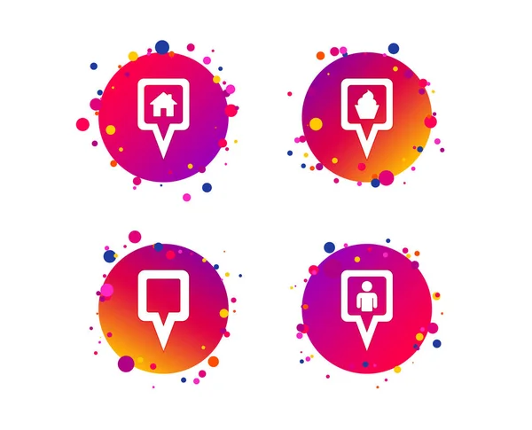 Mapa Ícones Ponteiro Quadrado Símbolos Casa Comida Localização Utilizador Sinais — Vetor de Stock