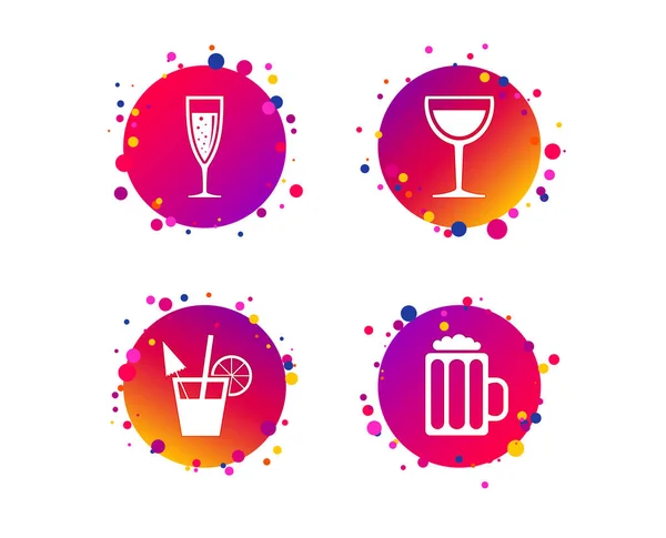 Pictogrammen Van Alcoholische Dranken Champagne Mousserende Wijn Met Belletjes Bier — Stockvector