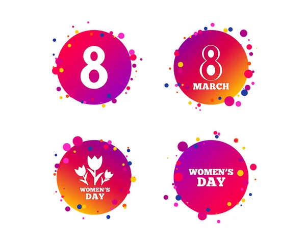 Ikony Dzień Kobiet Marca Tulipany Lub Symbole Znak Bukiet Kwiatów — Wektor stockowy