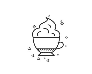 Kapuçino krem şantiyle simgesi ile kahve. Sıcak bir içecek işareti. İçecek sembolü. Geometrik rasgele çapraz öğesi simgesi tasarım şeklinde.