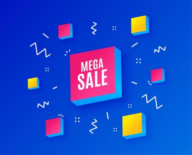 Mega Satılık. Özel Fırsat Fiyatı işareti. Reklam indirim sembolü. İzometrik küpleri ile geometrik şekiller. Yaratıcı alışveriş afiş. Tasarım şablonu. Vektör