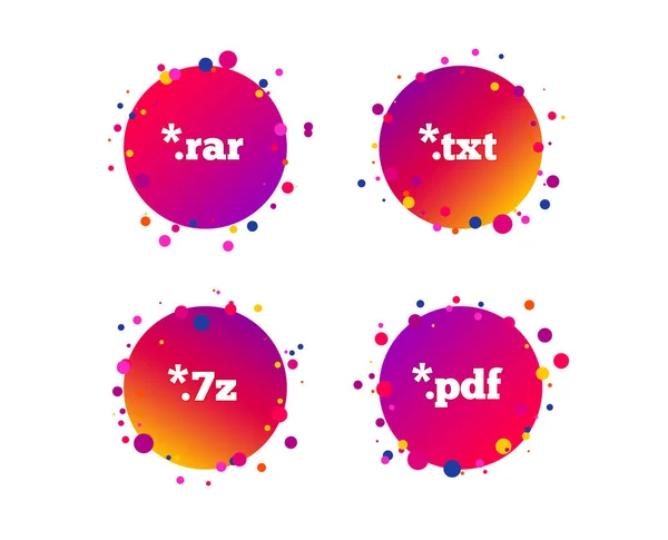 Documentpictogrammen Van Het Bestand Extensies Symbolen Pdf Rar Txt Ondertekent — Stockvector