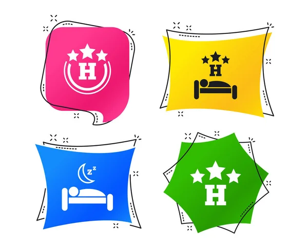 Three Stars Hotel Icons Travel Rest Place Symbols Human Sleep — Stock Vector