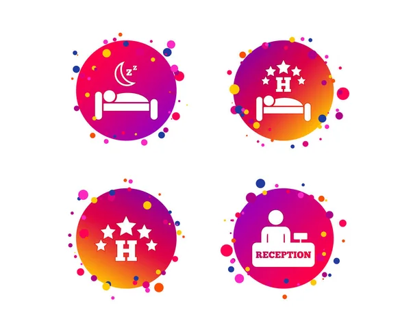 Five Stars Hotel Icons Travel Rest Place Symbols Human Sleep — Stock Vector