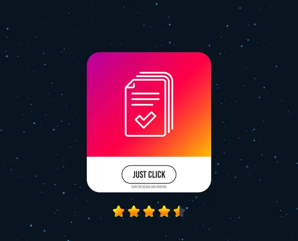 配布資料の行のアイコン ドキュメントの例の標識です 星評価とインターネット線アイコンのデザイン ボタンをクリックします — ストックベクタ