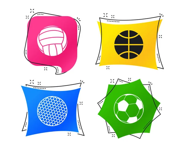 Sportbälle Volleyball Basketball Fußball Und Golf Mannschaftssportspiele Geometrische Bunte Tags — Stockvektor