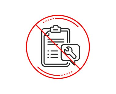 Hayır veya Dur işareti. Spanner aracı satırı simgesi. Onarım hizmeti denetim listesi işareti.