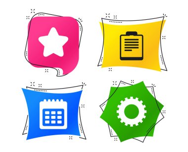 Takvim ve yıldız favori simgeler. Denetim listesi ve dişli işareti sembolleri donatımı