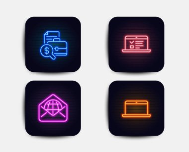 Neon glow ışıkları. Web mail, muhasebe raporu ve Web dersler simgeler kümesi.