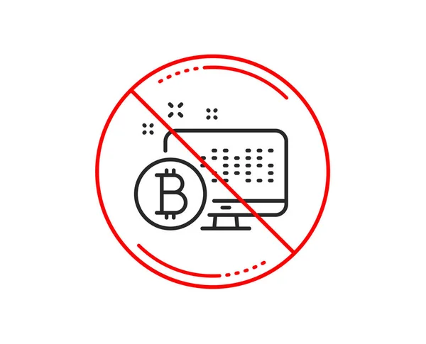 Stop Sign Bitcoin Line Icon Cryptocurrency Monitor Sign — Stock Vector