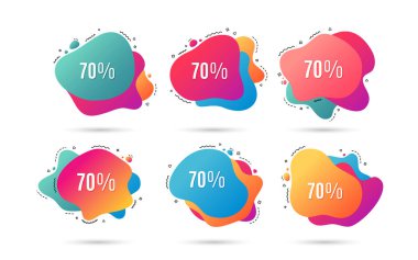 %70 off Satılık. İndirim teklif etmek fiyat işareti. Özel Fırsat sembolü. Satılık simgeleri ile soyut dinamik şekiller. Degrade afiş. Sıvı soyut şekiller. Vektör