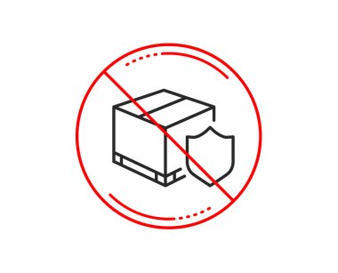 Hayır veya Dur işareti. Teslimat sigorta satırı simgesi. Oturum izleme parsel. Nakliye kutu simgesi. Uyarı yasağı dur sembolü yasaktır. Yok simgesi tasarım. Vektör