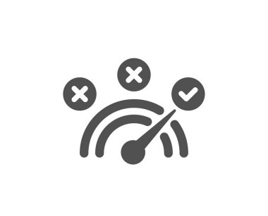 Doğru cevap simgesi. Hız göstergesi işareti kavramı. Onay sembolü. Kalite tasarım öğesi. Klasik stil ikonu. Vektör