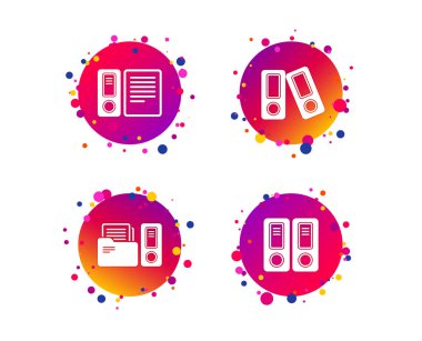 Muhasebe simgeler. Belge depolama klasörleri işareti sembol. Degrade daire düğmeleri ile kutsal kişilerin resmi. Rastgele noktalar teması. Vektör