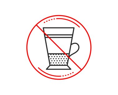 Hayır veya Dur işareti. Çift Latte Kahve simgesi. Sıcak bir içecek işareti. İçecek sembolü. Uyarı yasağı dur sembolü yasaktır. Yok simgesi tasarım. Vektör